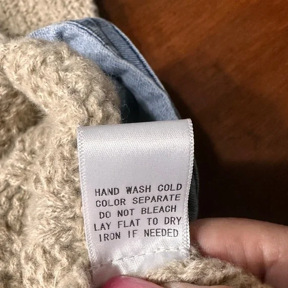 BIBI NWT SZ LGE Denim Trucker Cardigan Sweater Combo Tan Knit Oversized Layering - Picture 13 of 16